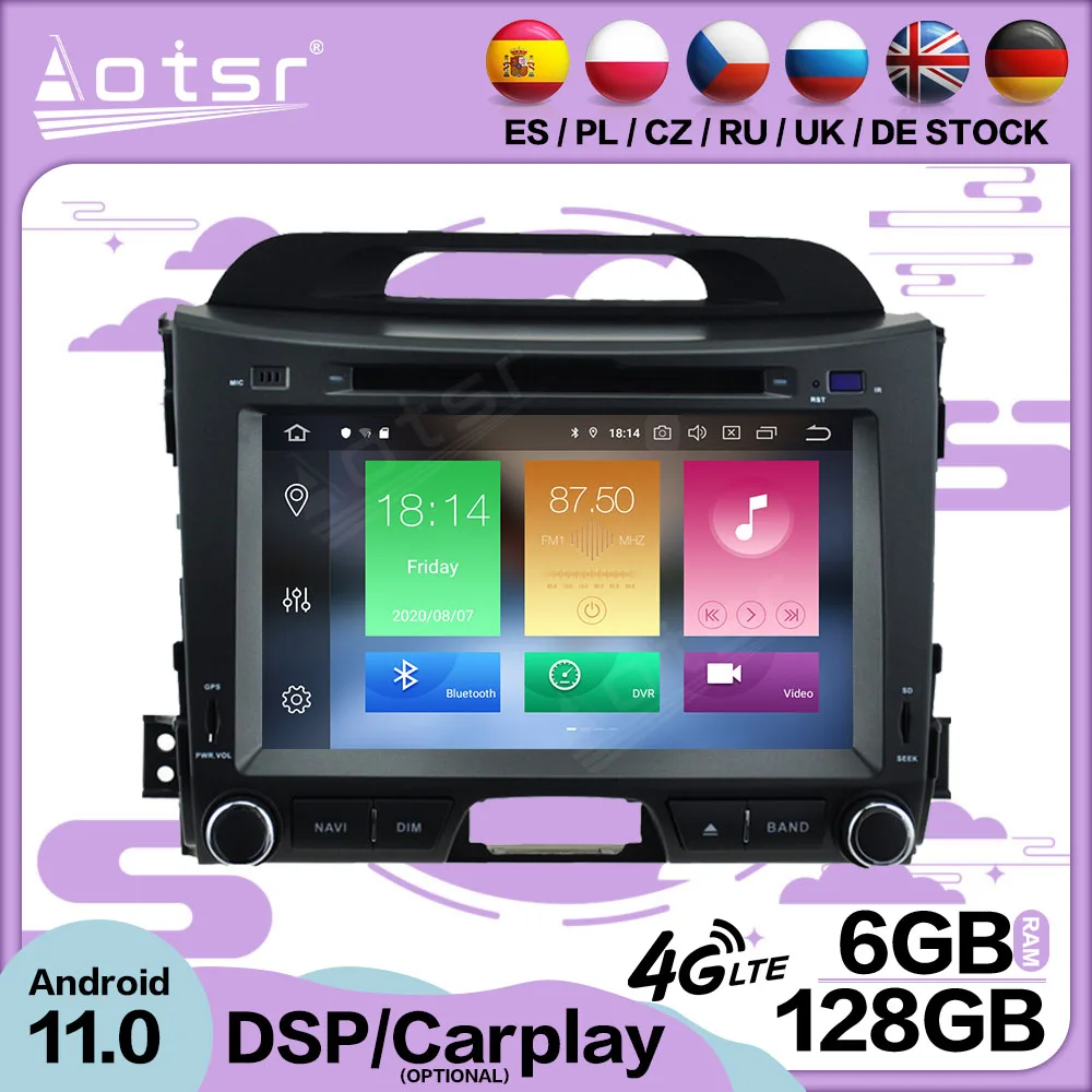 

Мультимедийный плеер Carplay, 6 + 128G, Android 11, для KIA SPORTAGE R 2010-2016, GPS-экран, видеоплеер, радио, аудио, стерео, головное устройство