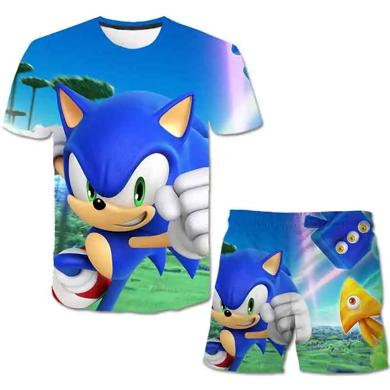 

XINYOU Summer T-shirt Tops Baby Boys Kids 3D Printed Anime Funny Sonic Costume Frozen Designer Toddler Clothes Children's Sets