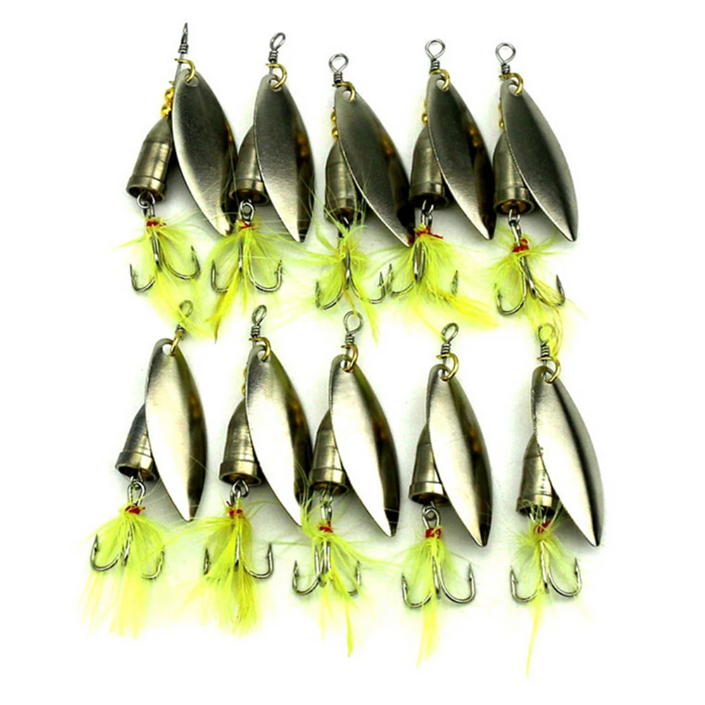 

10 шт./компл. новые Спиннеры, рыболовные приманки, металлические искусственные приманки, желтое перо для рыбалки