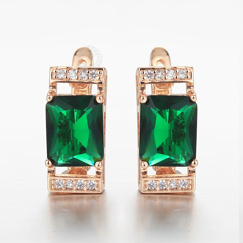 Davieslee серьги -капли для женщин каплевидные оливковый зеленый CZ 585 розовое золото с