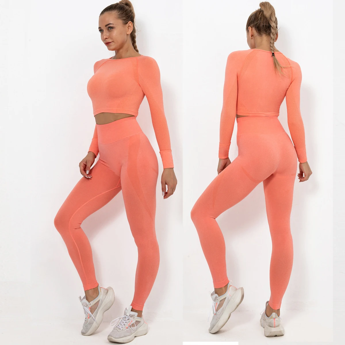 

Women Sports Suit Seamless Yoga Sets Tracksuits Two Piece Long Sleeve Top Leggings Workout Clothes Fitness Sportswear Gym Wear