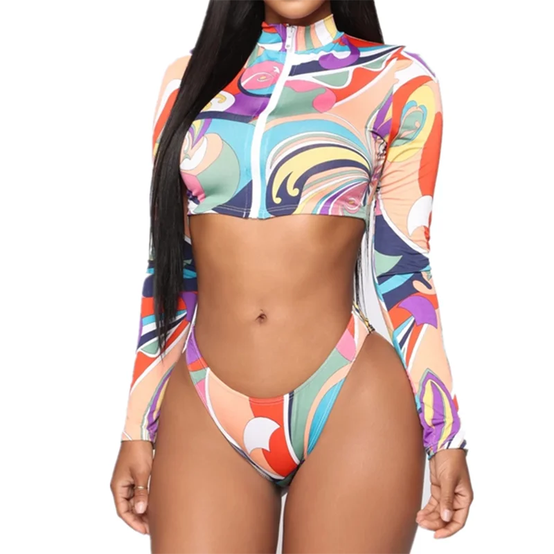 Женский купальник на молнии в африканском стиле бикини с длинным рукавом