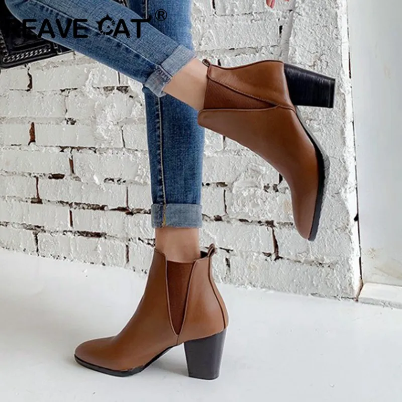 REAVE CAT/женские кожаные ботинки короткие Челси без застежки женская зимняя обувь