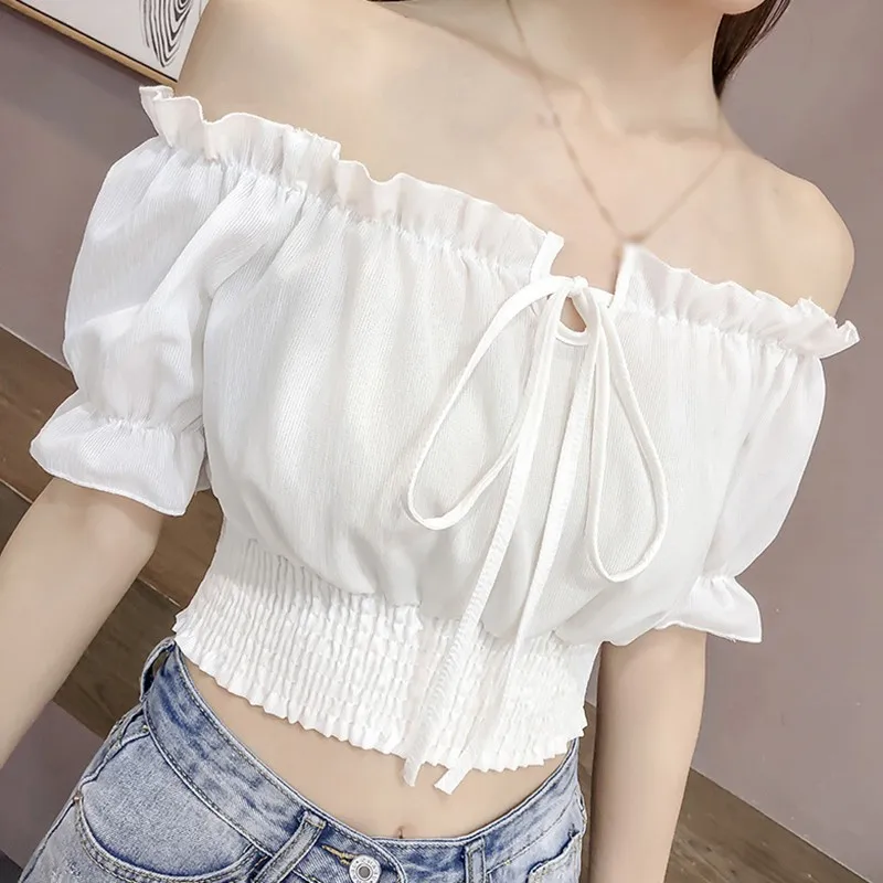 

Summer Women Fashion Slash Neck Sexy Short Style Chiffon Wild Casual Top Blouse