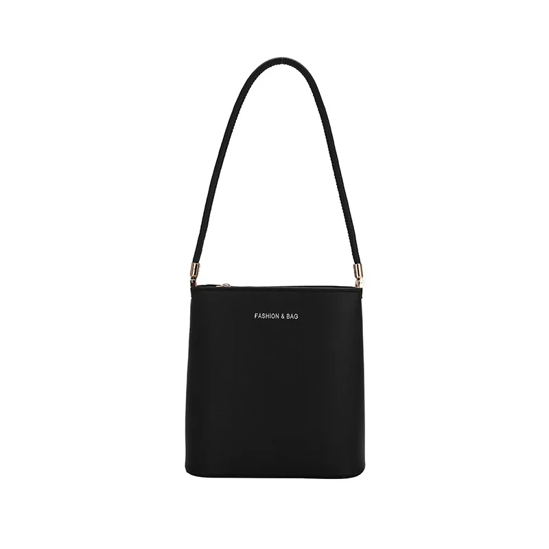 

Retro Solid Color Bucket Bag Korean Simple Shoulder Bag Pu Casual Soft Leather One Shoulder Bag