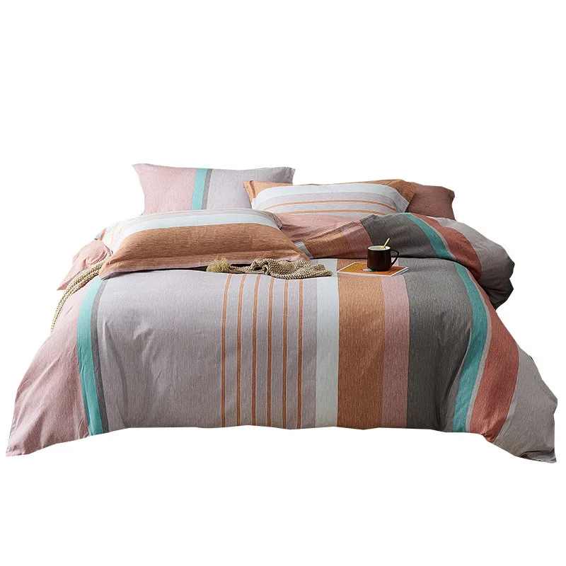 

2021 New Arrival Modern Style Print Decoration Stripe Pattern For Home King Size High Quality 4pcs Cotton Material Bedding Set