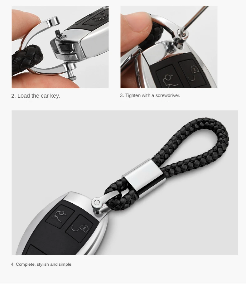 

Leather Rope Car Keychain Accessories Fashion Creative Hand-Woven Keychains Pendant Metal Key Ring Decoration