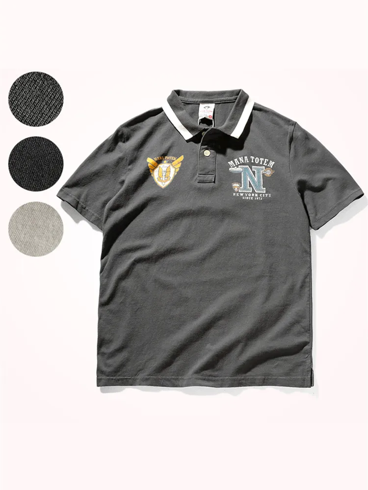 

2021 Summer New POLO Shirt Men's Fashion Short-sleeved Slim Printing T-shirt 100% Cotton Washed Simple Business Lapel Tops