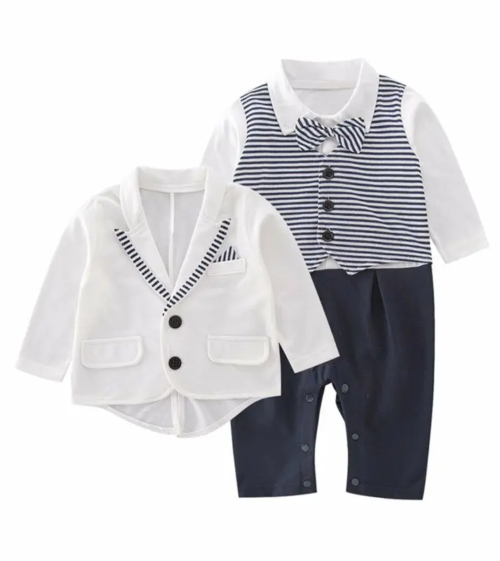 

Outfit Suits+Jacket Dress Set Stripe Print Casual Fashion Clothes Baby Boy Wedding Christening White Tuxedo