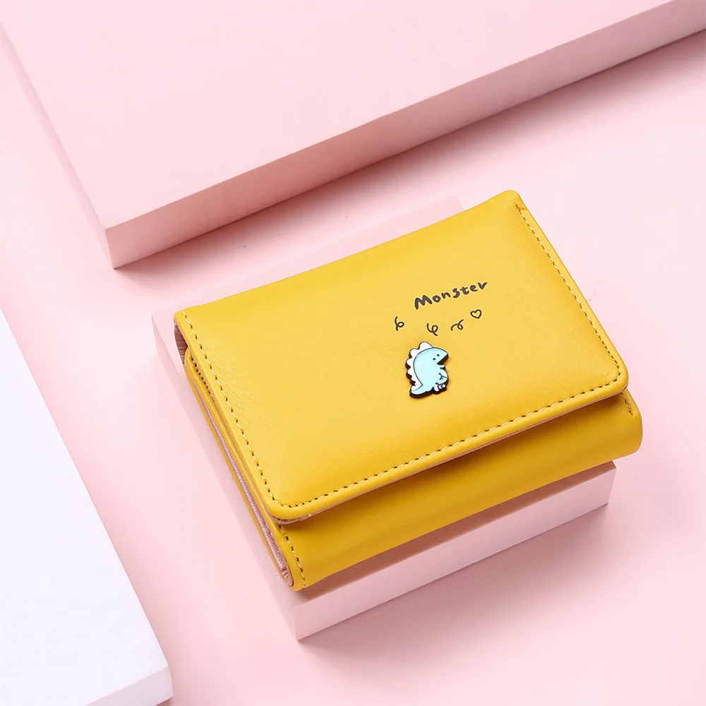 

Lady Cute Small Dinosaur PU Leather Wallet Simple Student Female Purse Clutch Women Three-fold Short Wallet Kawaii Cards Holder