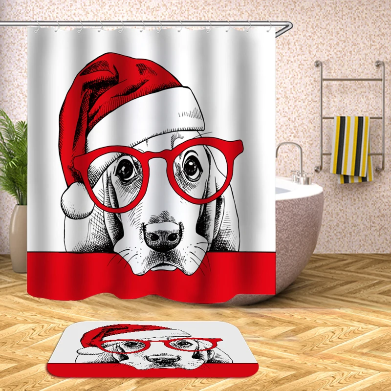 

christmas dog shower curtain waterproof polyester fabric bath curtain shower gift bath curtain