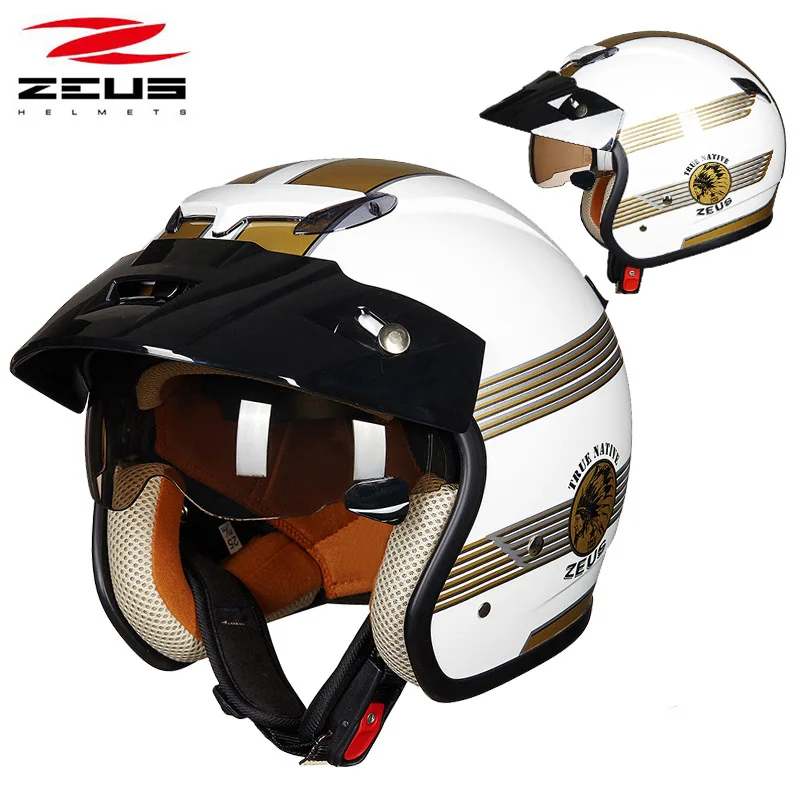 4 ZEUS полушлем для мотоцикла Ретро мотокросса Casco скутер Capacete открытый винтажные очки шлем бренд - Цвет: 4