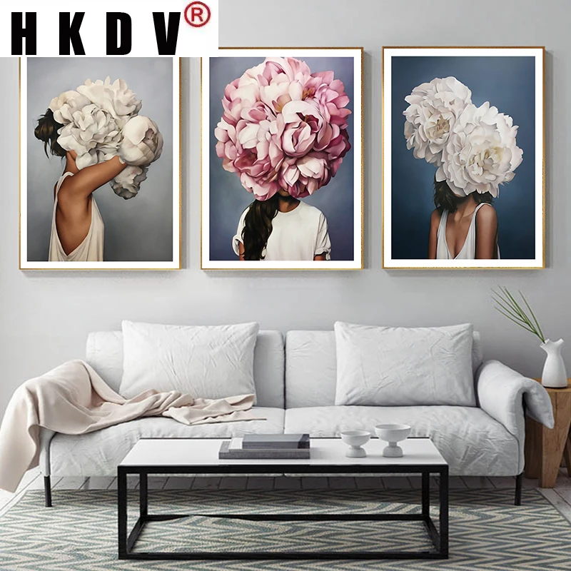 

HKDV Abstract Flower Woman Artwork Canvas Painting Modern Wall Art Posters Prints Decorative Picture Living Room Home Decoration