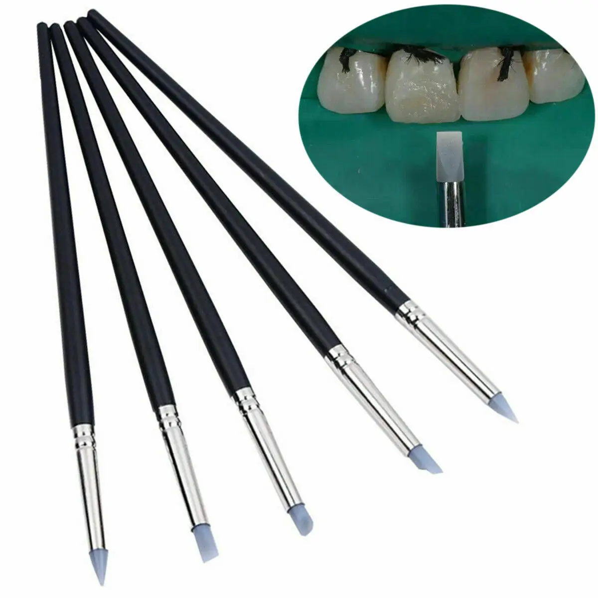 

1set/5Pcs Dental Silicone Brush Pen Adhesive Composite Resin Cement Porcelain Black