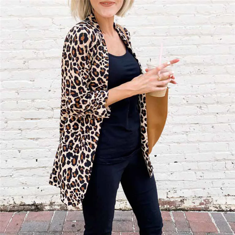 

hirigin Womens Casual Lapel slim Fit Cardigan Style casual Suit Jackets female new Work leopard printed Coat Fashion Outerwear