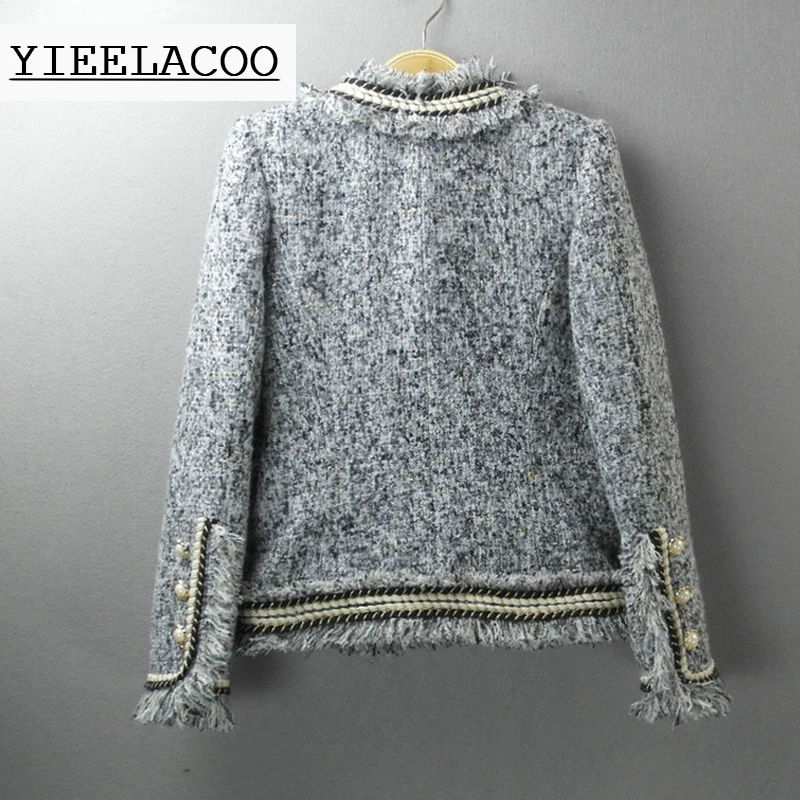 

Gray tweed jacket double-breasted heavy industry trim high-end custom autumn / winter women's coat ladies office jacket coat