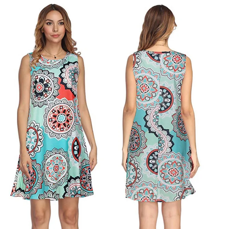 2019 женское богемное платье макси без рукавов с геометрическим рисунком вечерние