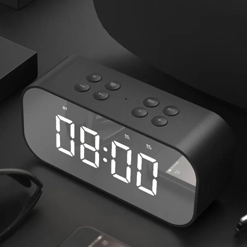 Время повтора беспроводной мини ЖК Bluetooth динамик портативный зеркало будильник