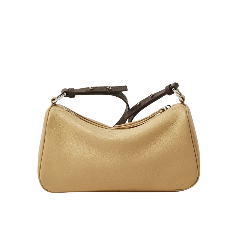 

New Style Leather Women's Bag 2021 Spring Pillow Bag Genuine Cow Leather One Shoulder Crossbody Retro Litchi Bag Street Trends