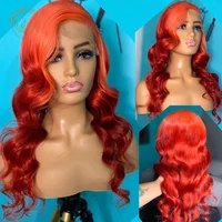 Ombre Orange Red Lace Frontal Wigs Wavy 13X4 Lace Front Wig 180% Density Brazil.ian Hair 2 Tones Colored Human Hair Wigs