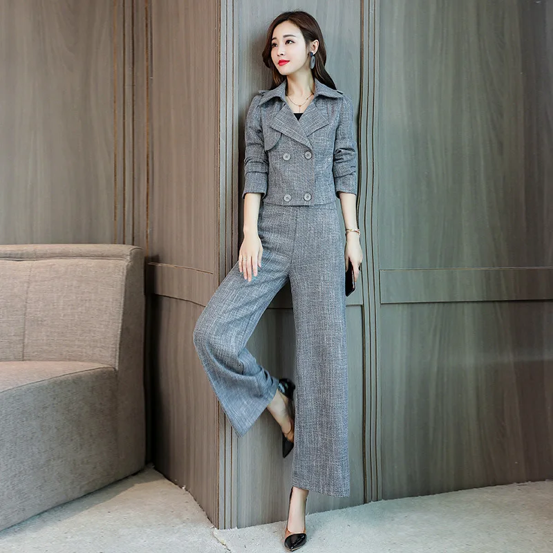 Осенний Новый элегантный двубортный Блейзер Женский комплект из двух предметов