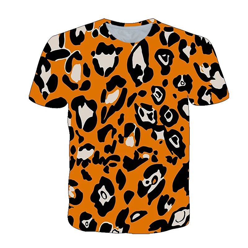 

2021 new summer boys and girls retro sexy short-sleeved leopard print T-shirt casual fashion T-shirt O-neck top 4T-14T