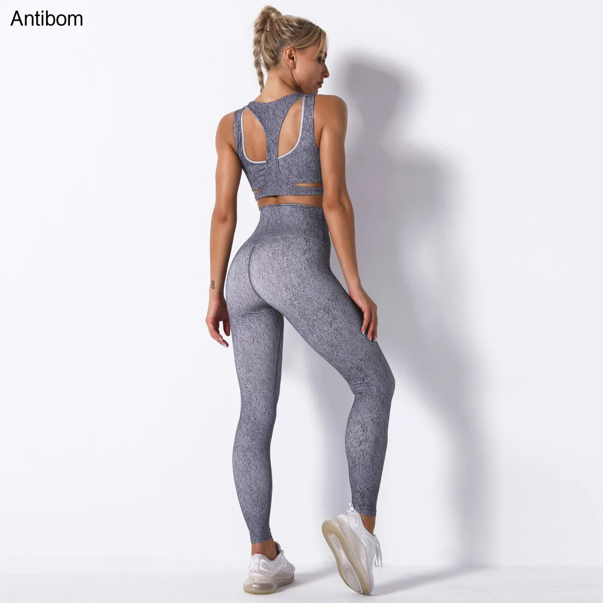 

Antibom Women Sport Print Yoga Suit Fitness Sportwear Set Padded Sport Bra Crop Top High Waist Leggings Gym Running Pant Clothes