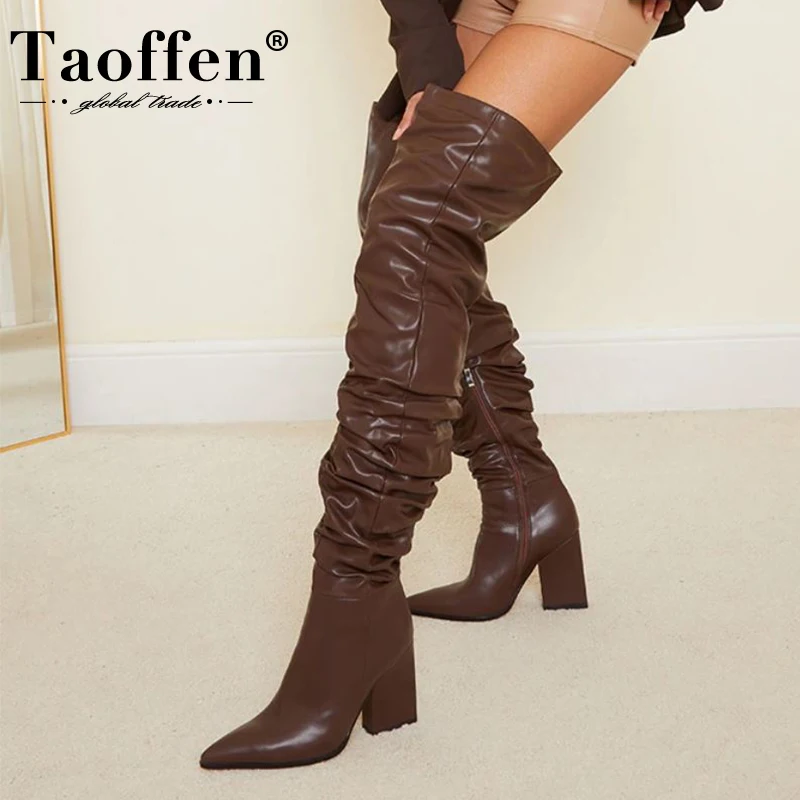 

Taoffen New Women Over Knee Boots Thick Heel Winter Long Boots Ladies Fashion Thick Heel Long Boots Woman Footwear Size 36-43