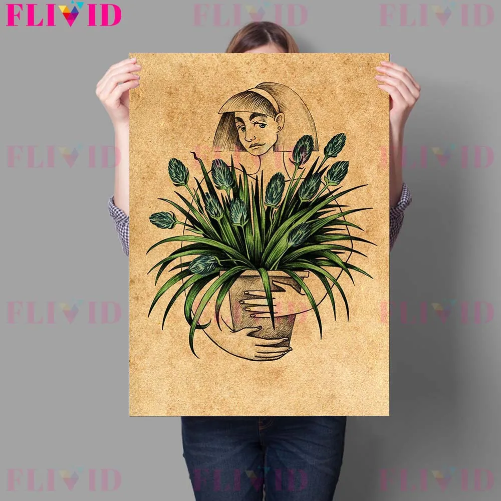 Весенняя девушка художественные принты растения Цветок и винтажная настенная