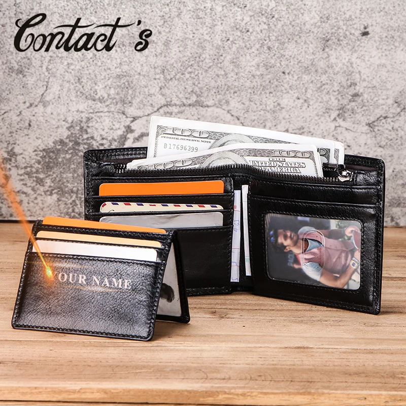 Индивидуальные мужские кошельки Contact's тонкий кошелек из натуральной кожи для