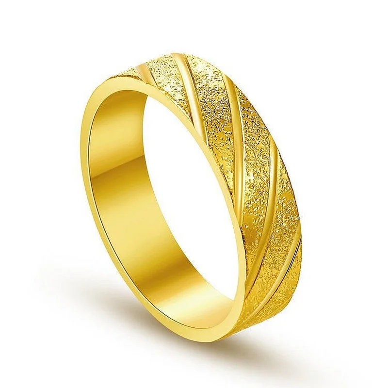

Unfading Fashion 24k Frosted Plated Couple Rings for Men and Women Wholesale Vietnam Sand Gold Ring Jewelry Charm Accessories