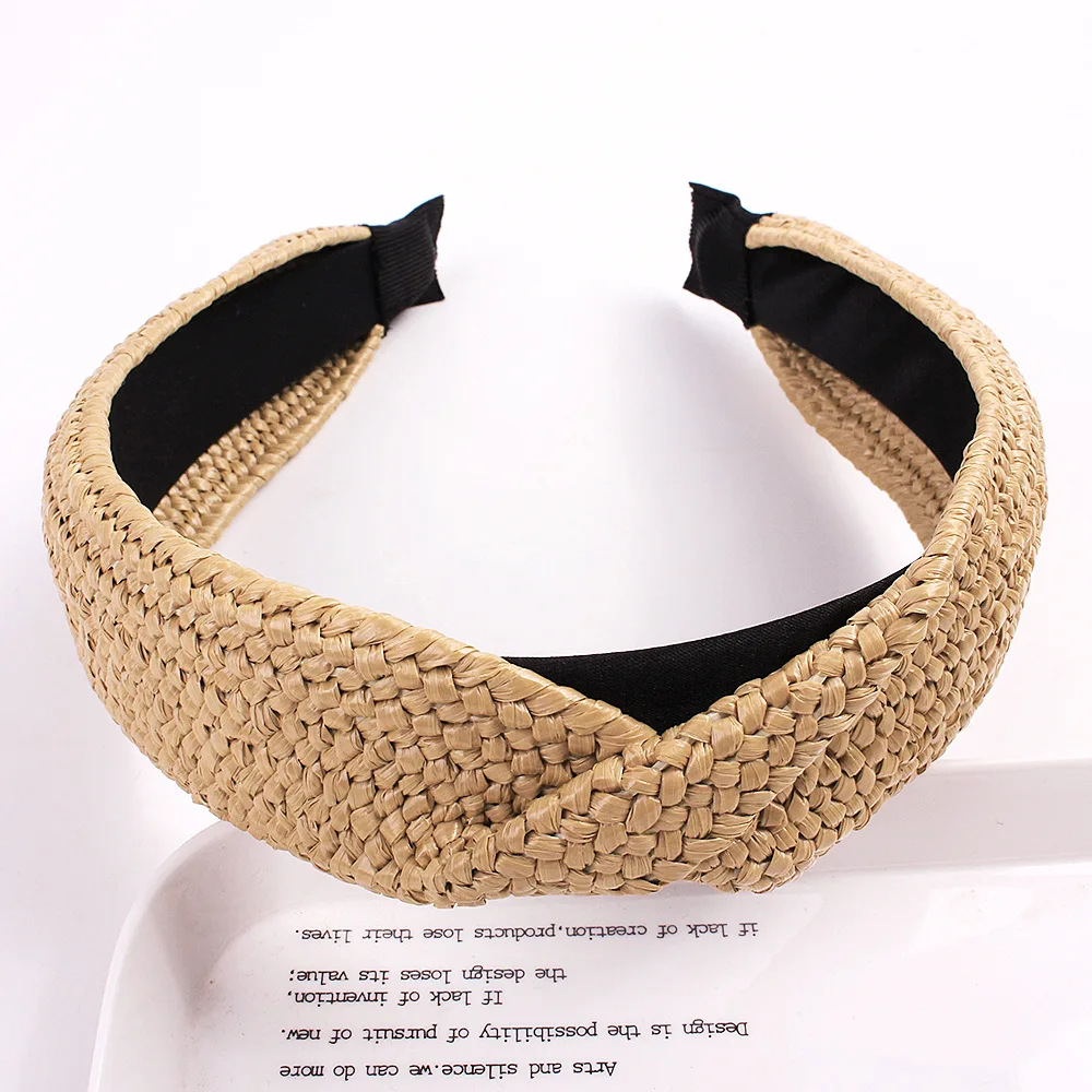

New Top Knotted Handmade Straw Weave Headband For Women Girls Hair Bands Turban Hair Hoop Bezel Female Hair Accessories