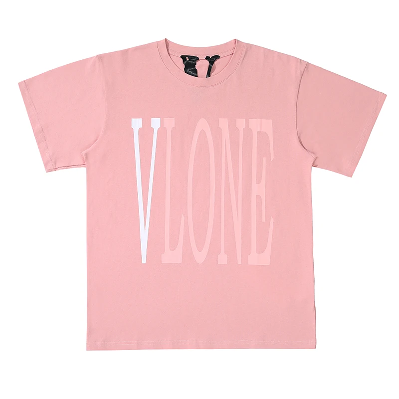 

Trendy Brand Vlone Summer New Pink Big V Printed T-shirt Men and Women with the Same Loose BF Wind Round Neck Short Sleeve Stude
