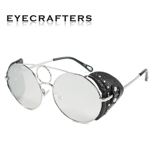 Винтажные Модные металлические Винтажные Солнцезащитные очки в стиле стимпанк для мужчин и женщин Круглые Кожаные шипованные солнцезащитные очки мужские очки оттенки