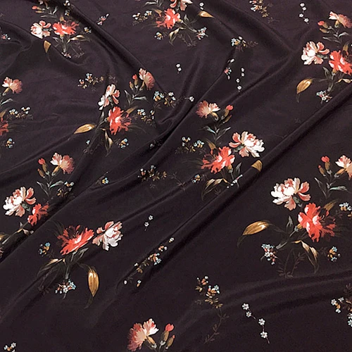 Чистый шелк крепдешин ткань благородный цветочный принт на черном фоне SCDC959 | Дом