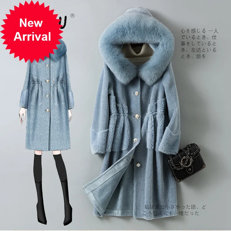 

Женское кашемировое пальто, тонкое шерстяное пальто средней длины с воротником из лисьего меха, цельное пальто для похудения