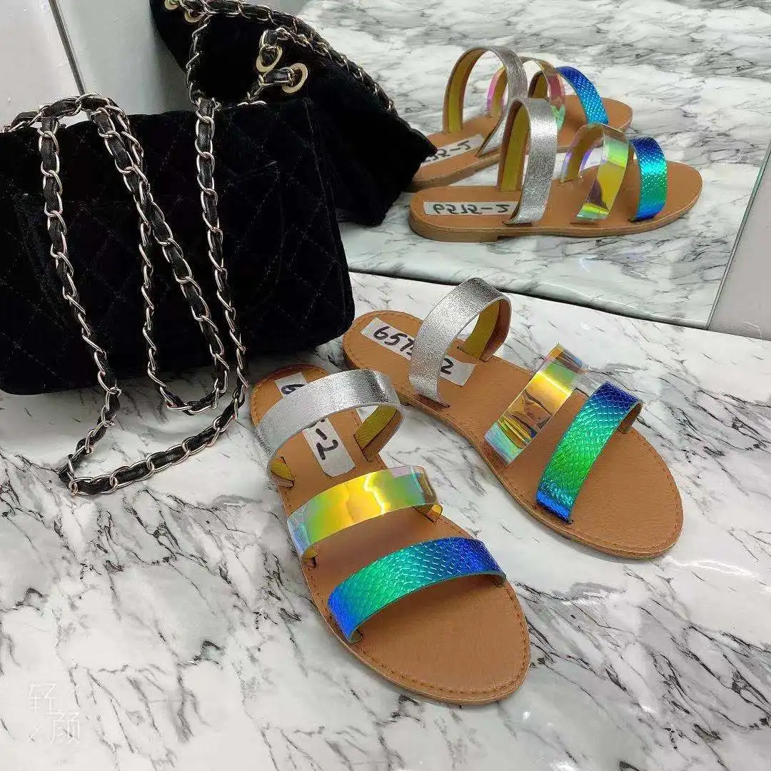 

Hot Sale Woman Glitter Flat Flip Flops Woman Pu Leather Casual Fashion Bling Shoes Female Shining Slippers Lady Shoes Footwear