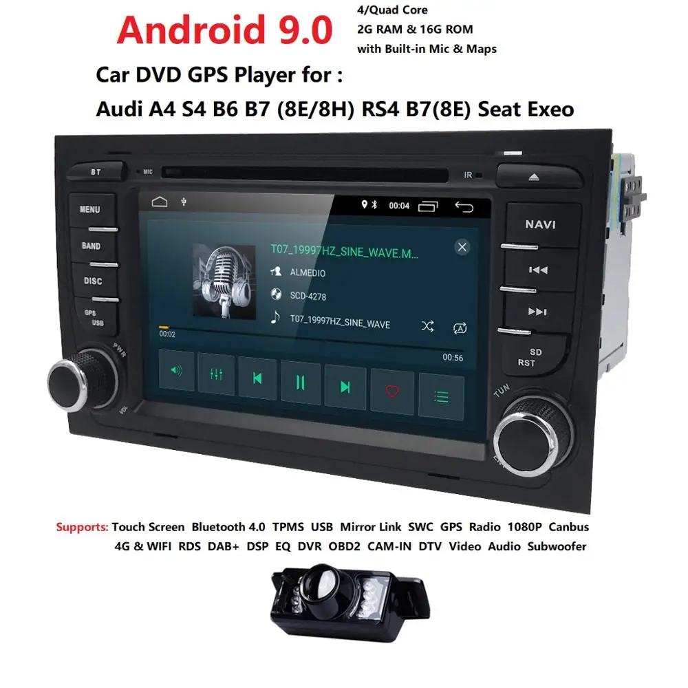 2Din Android 9 0 четырехъядерный автомобильный dvd-плеер для Audi A4 S4 RS4 8E 8H B6 B7 Seat Exeo стерео