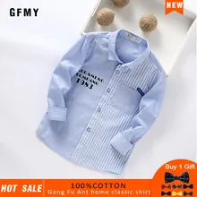 GFMY/ г. Осенняя хлопковая рубашка с длинными рукавами и надписью г. Для мальчиков От 3 до 12 лет детская повседневная школьная одежда 9002