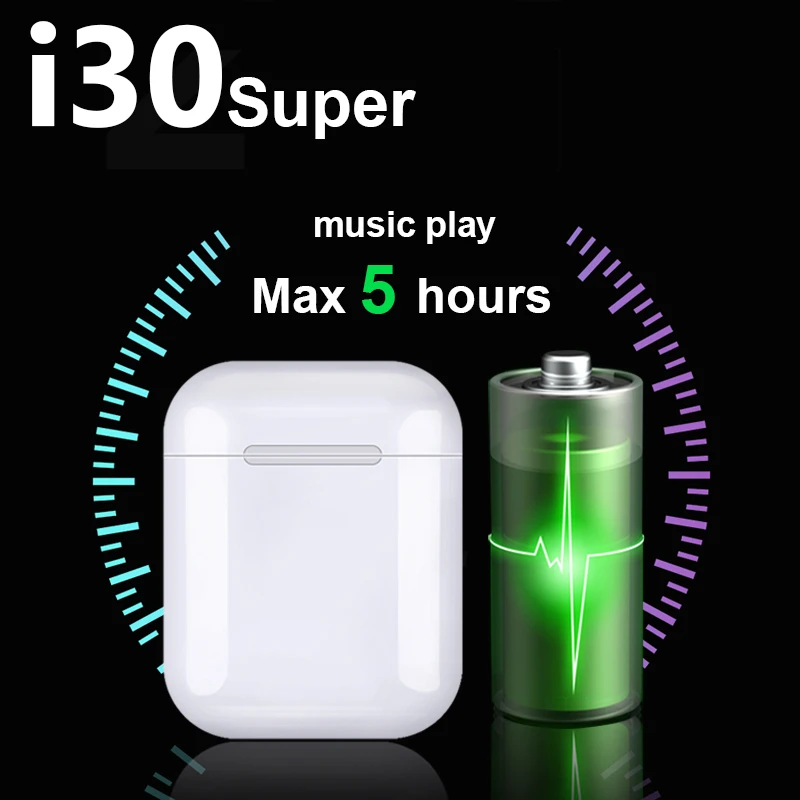 I30super TWS 1:1 Реплика супер мощность 5h i30tws беспроводные наушники 6D бас Bluetooth 5 0 pk W1 чип