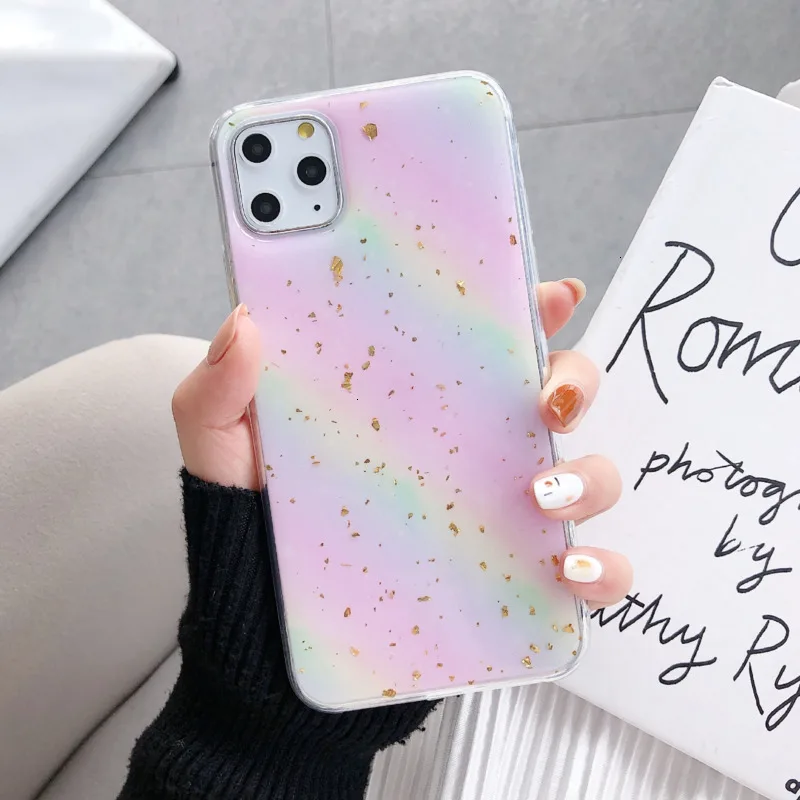 Gold foil rainbow phone case for iPhone11 X XS XR XSMax 8 7 6 6S PluS all-inclusive soft shell drop protection cover |