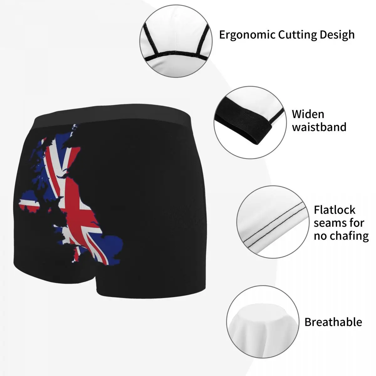 Flag Map Of The United Kingdom Men's Boxer Briefs R301 Funny Novelty elastic pants for men