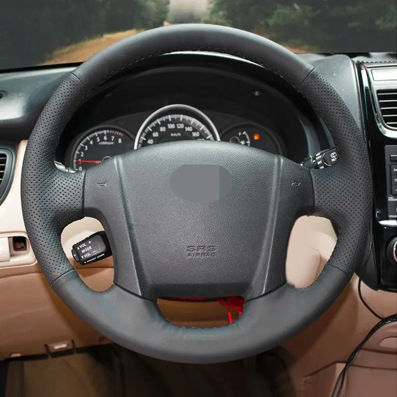 Прошитая вручную черная кожаная оплетка на руль для Kia Sportage 2 2005 2010 2009 Sportage|Чехлы