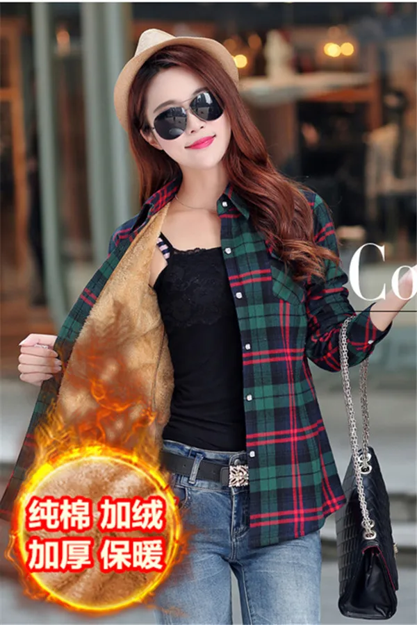 

Plus Velvet Shirt Women Long Sleeve Spring And Autumn Cotton Warm Base White Shirt Inch Slim Fit