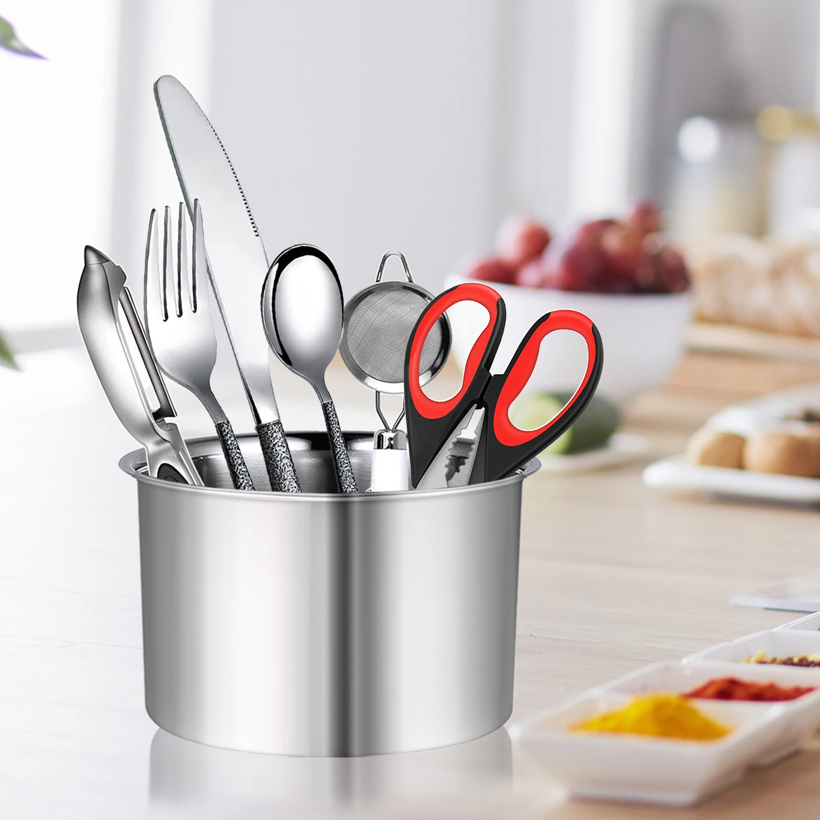 

Utensil Holder Stainless Steel Container Box Tableware Storage Bins for Spoons Spatula Whisk Knive Kitchen Tool Organizer Caddy