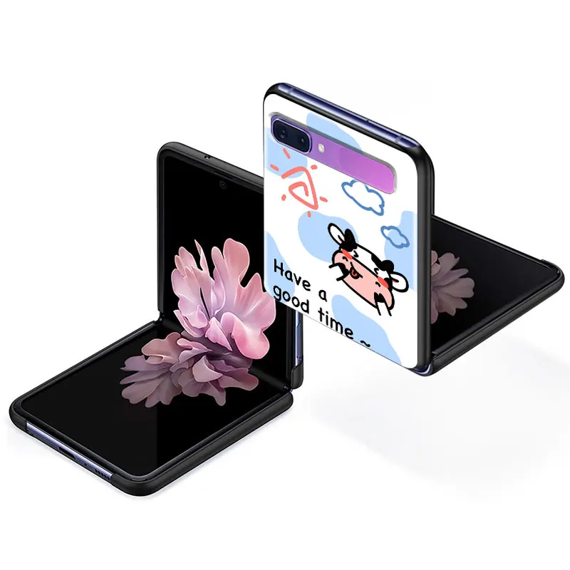 

Phone Case for Samsung Galaxy Z Flip 5G Black Fold Shell Hard Shockprooft Segmented Protect Coque Cute Cartoon Cow