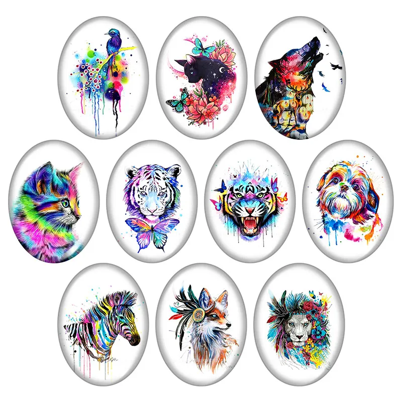 

Animals Cartoon Cat Tiger Lion Oval 13x18mm/18x25mm/30x40mm mixed photo glass cabochon demo flat back Jewelry findings TB0010
