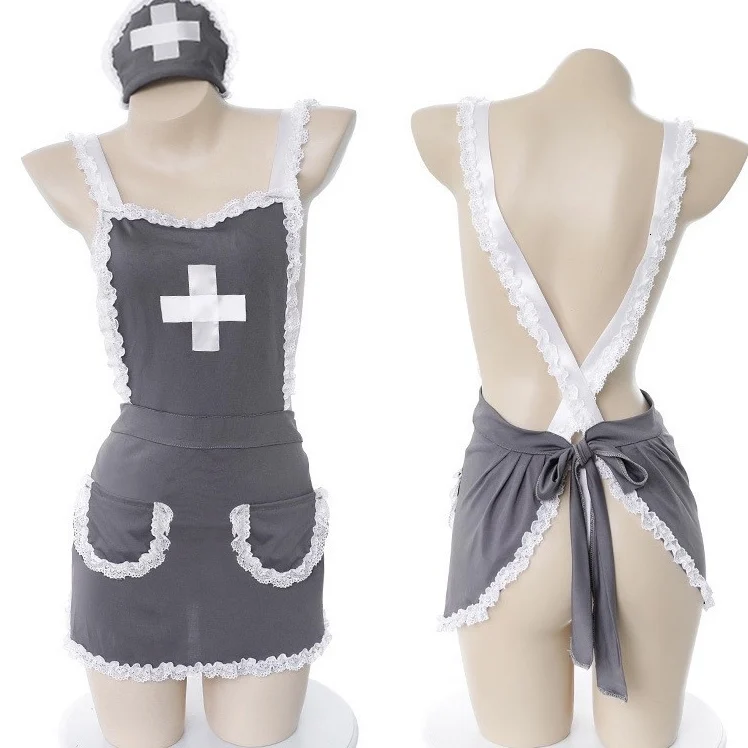 

OJBK Nurse Cosplay Costumes Gray Colors Maid Sexy Lingerie For Woman French Apron Servant Lolita Babydoll Dress Erotic Outfit