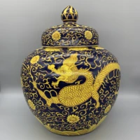 ming dynasty jiajing jilan colorful double dragon wearing peony lid jar chinese cultural collection home display