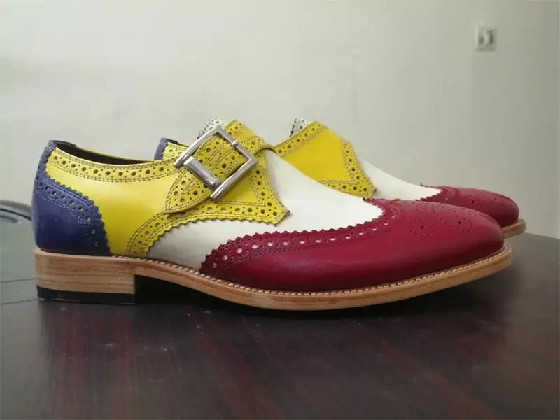 

2021 Men's High Quality PU Color Matching Hollow Pointed Low Heel Comfortable Fashion Casual Single Buckle Oxford Shoes YX023